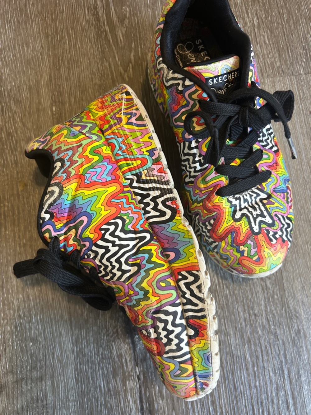 Skechers Kids Jen Stark 1Y Multicolor Psychedelic Pattern Sneakers - Picture 5 of 7